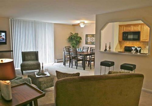 A kitchen, dining area, and living room at 450 Green apartments for rent in Norristown, PA