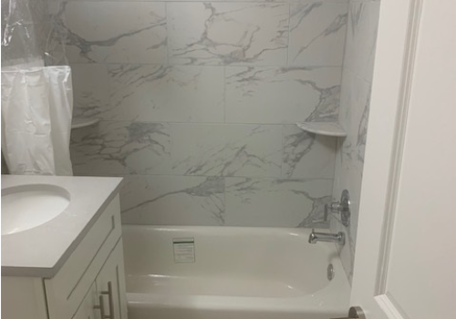 Marbled bathroom shower